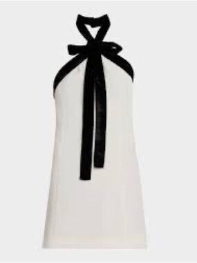 Tanya Taylor White Mini Dress with Black Bow Halter